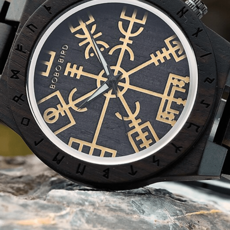 Montre en bois foncé Aegishjalmur - Odin's Hall-HERITAGE VIKING