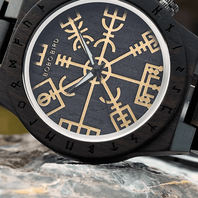 Montre en bois foncé Aegishjalmur - Odin's Hall-HERITAGE VIKING