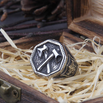 Bague de hache de guerre croisée - acier inoxydable-HERITAGE VIKING