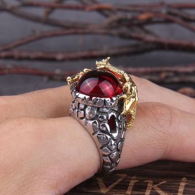 Bague Dragon Gardien Viking - Acier inoxydable-HERITAGE VIKING