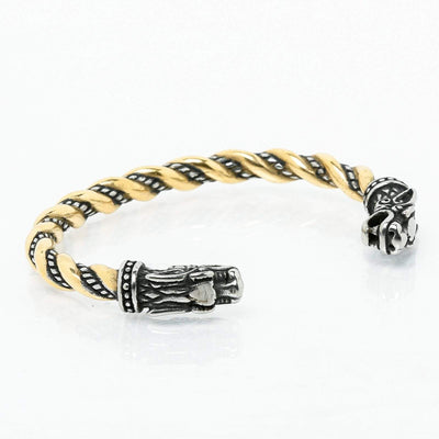 Bracelet de loyauté - 2 têtes de Fenrir - Mixte OR et Argent-HERITAGE VIKING