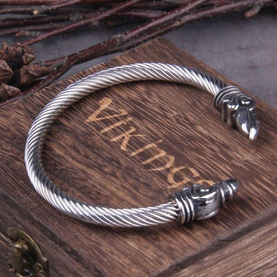 Bracelet de Loyauté Viking - Corbeaux d'Odin Argent lissé-HERITAGE VIKING
