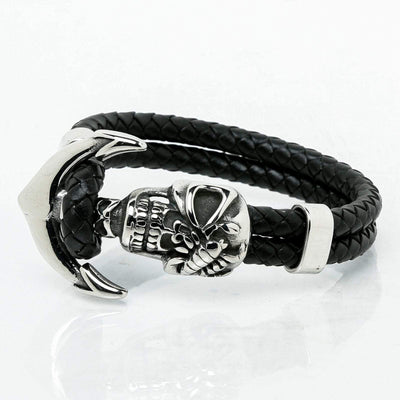 Bracelet Viking crâne de marin en cuir-HERITAGE VIKING