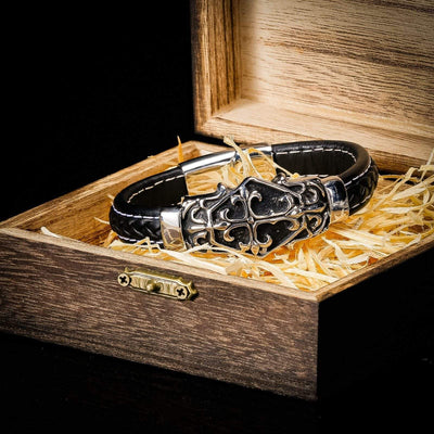 Bracelet Viking gravure chrétienne en cuir-HERITAGE VIKING