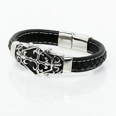 Bracelet Viking gravure chrétienne en cuir-HERITAGE VIKING