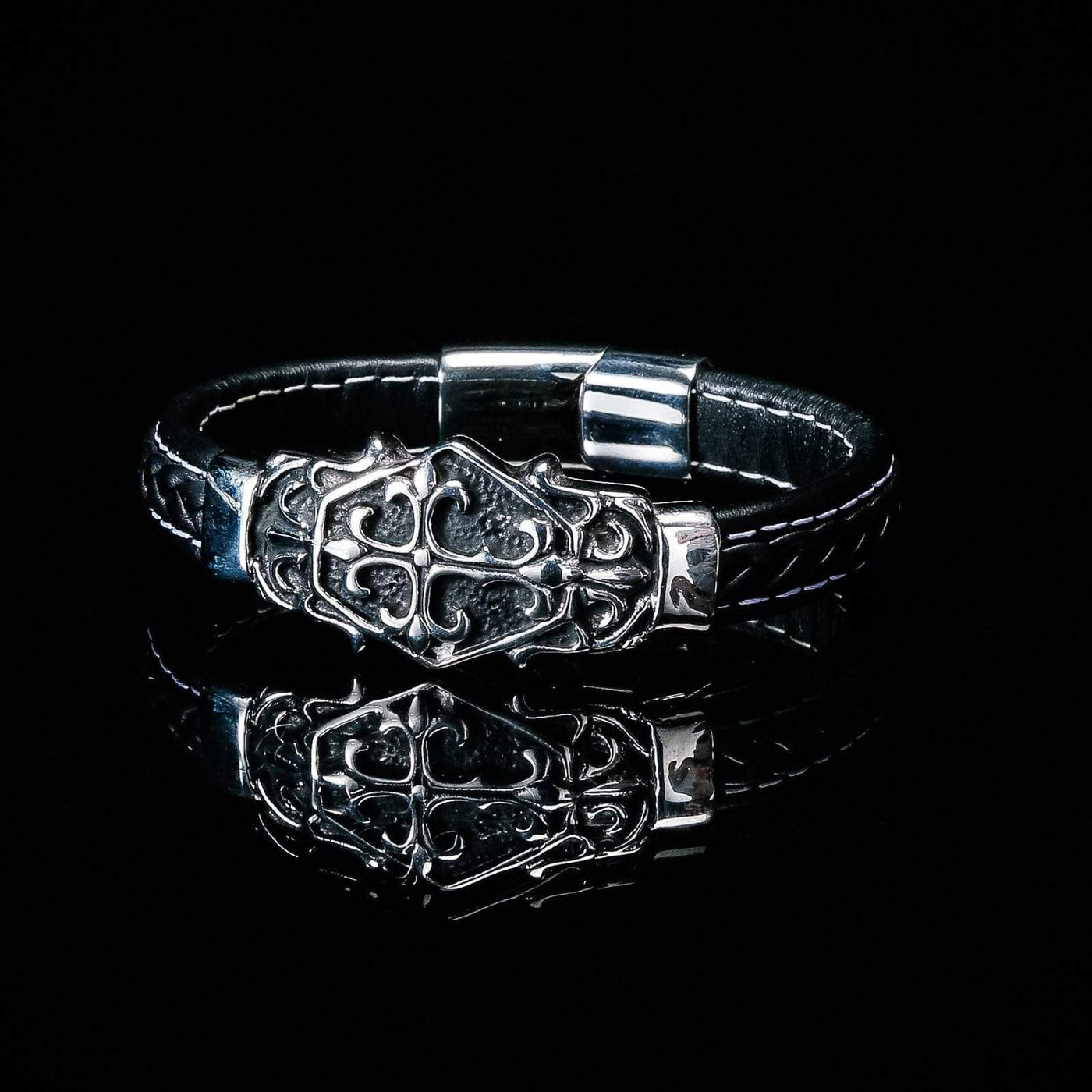 Bracelet Viking gravure chrétienne en cuir-HERITAGE VIKING