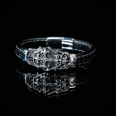 Bracelet Viking gravure chrétienne en cuir-HERITAGE VIKING