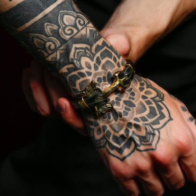 Bracelet Viking Tête de Fenrir en cuir-HERITAGE VIKING