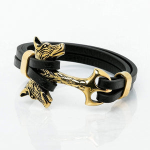 Bracelet Viking Tête de Fenrir en cuir-HERITAGE VIKING