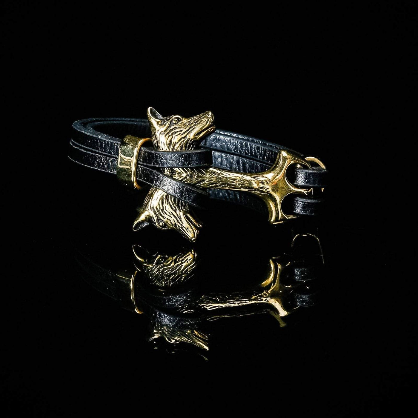 Bracelet Viking Tête de Fenrir en cuir-HERITAGE VIKING