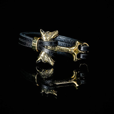 Bracelet Viking Tête de Fenrir en cuir-HERITAGE VIKING