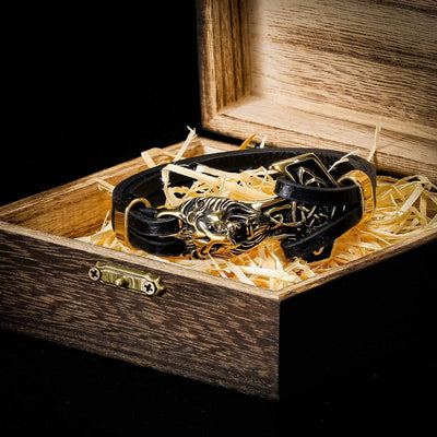 Bracelet Viking Tête de Lion en cuir-HERITAGE VIKING