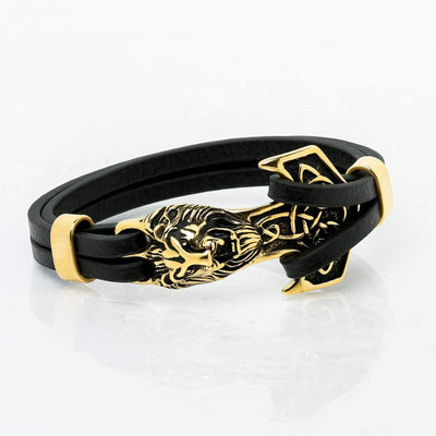 Bracelet Viking Tête de Lion en cuir-HERITAGE VIKING