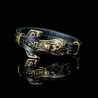 Bracelet Viking Tête de Lion en cuir-HERITAGE VIKING