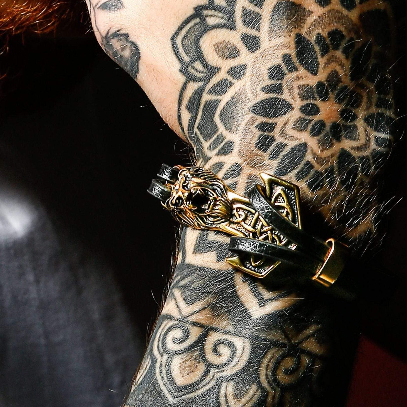 Bracelet Viking Tête de Lion en cuir-HERITAGE VIKING