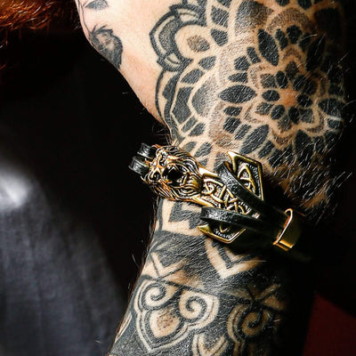 Bracelet Viking Tête de Lion en cuir-HERITAGE VIKING
