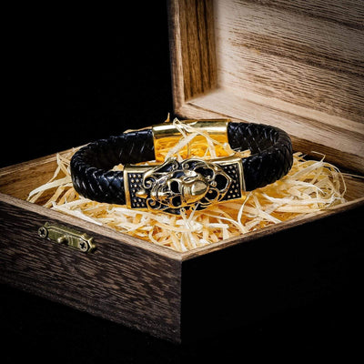 Bracelet Viking Tête de mort en cuir-HERITAGE VIKING
