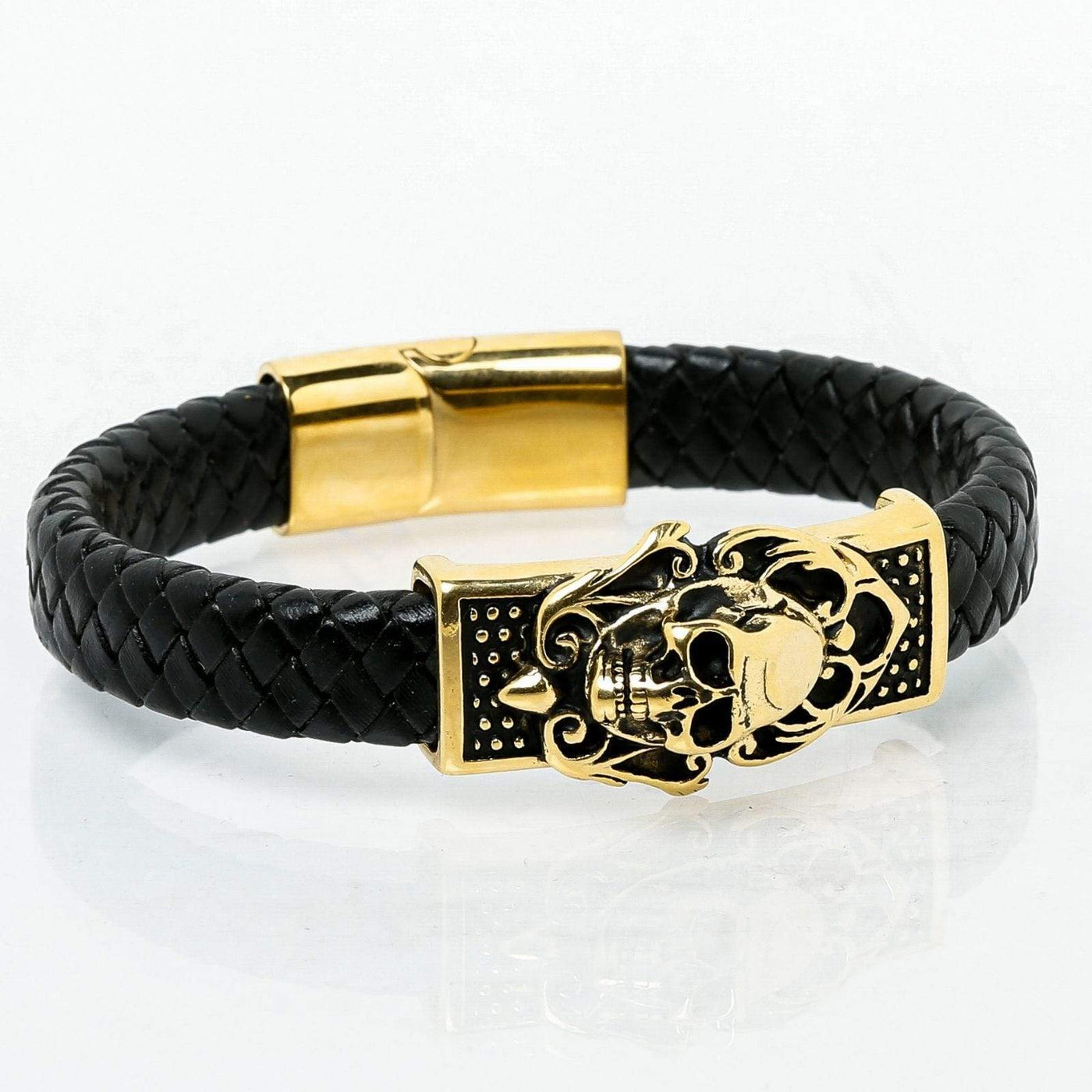 Bracelet Viking Tête de mort en cuir-HERITAGE VIKING