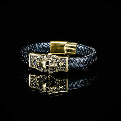 Bracelet Viking Tête de mort en cuir-HERITAGE VIKING
